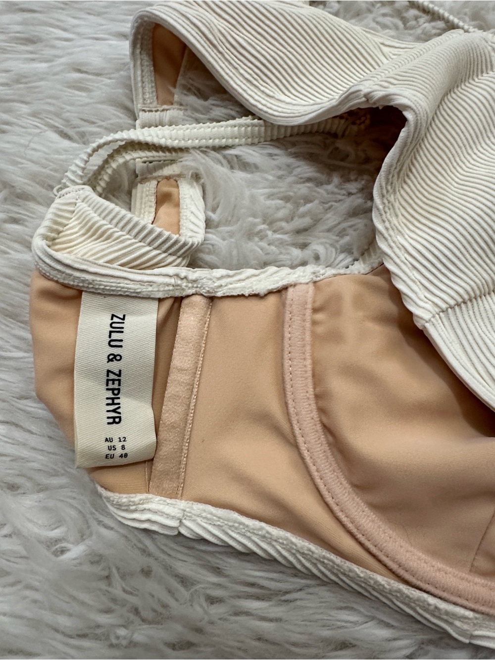 Zulu & Zephyr Cream Ribbed Crop Swim Bra & High Waist Short Set - Picture 4 of 7